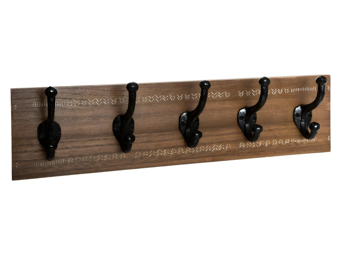 vente unique Patère en Bois 5 Crochets en métal Noir L 50 cm