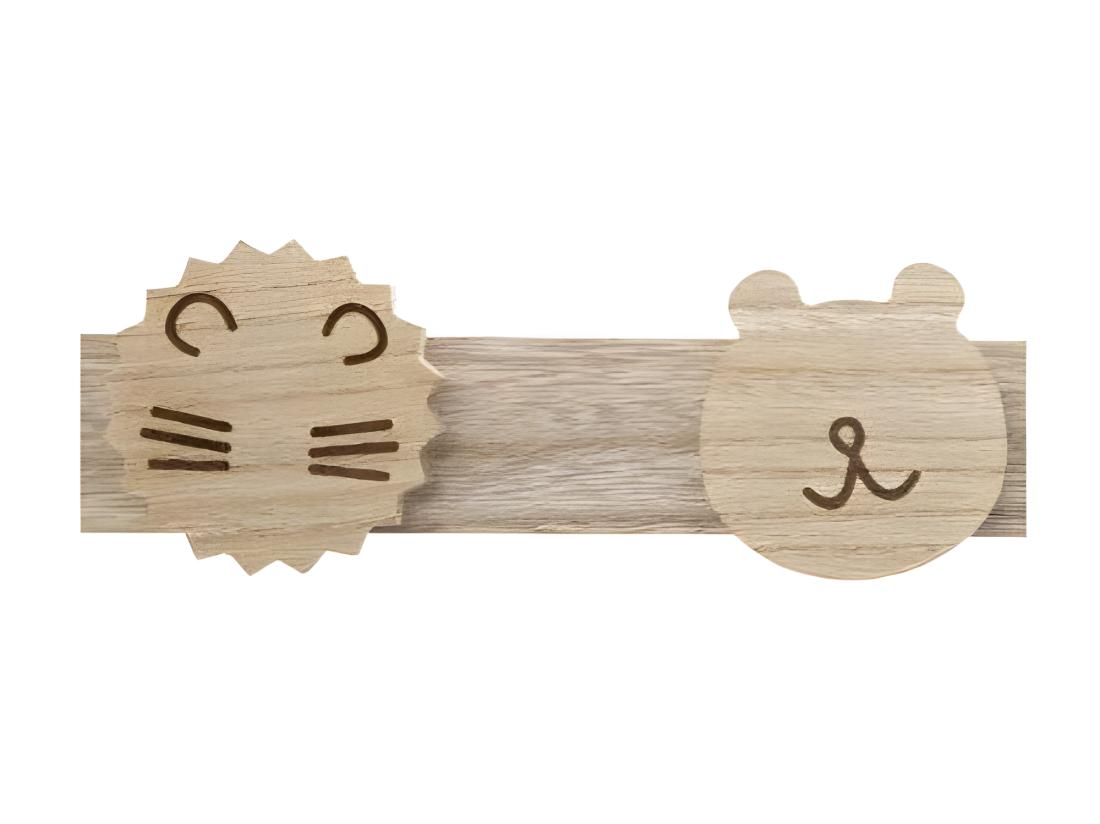 Vente Unique Patère Enfant En Bois 4 Crochets Animaux Sauvages