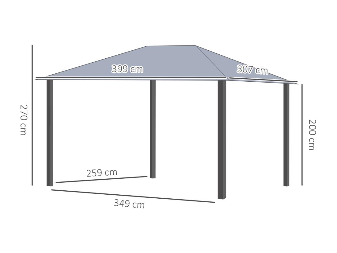 Vente Unique Pavillon De Jardin Structure Alu Aspect Bois Toit Rigide Métal Galvanisé Rideaux Moustiquaires