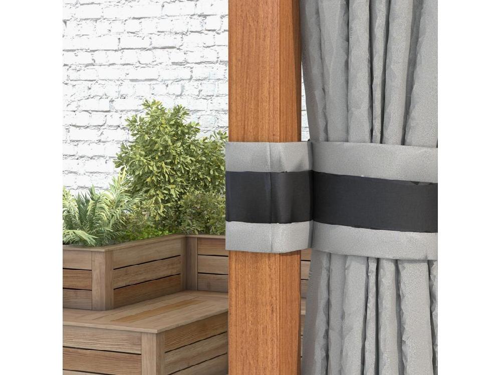 Vente Unique Pavillon De Jardin Structure Alu Aspect Bois Toit Rigide Métal Galvanisé Rideaux Moustiquaires