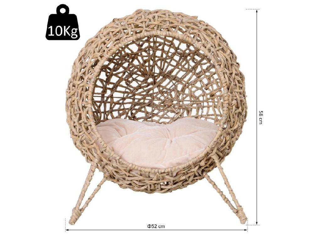 Vente Unique PawHut Panier Chat Lit Chat Cosy Grand Confort Dim. Ø 52 X 58H Cm Coussin Moelleux Inclus Résine Tressée Imitation Rotin Beige