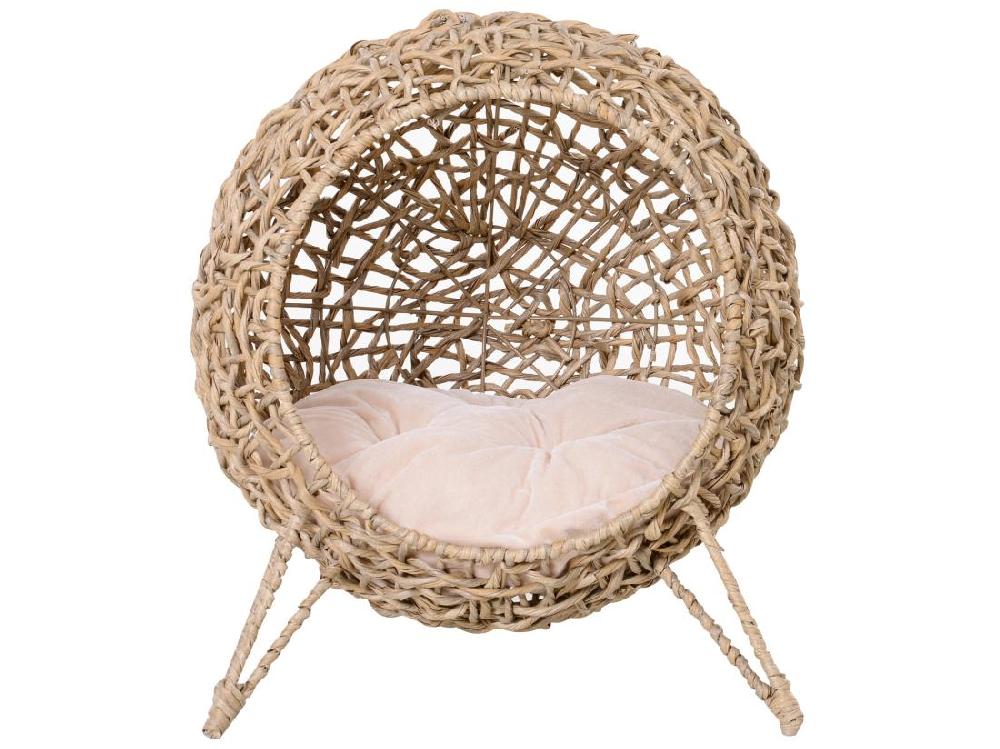 Vente Unique PawHut Panier Chat Lit Chat Cosy Grand Confort Dim. Ø 52 X 58H Cm Coussin Moelleux Inclus Résine Tressée Imitation Rotin Beige