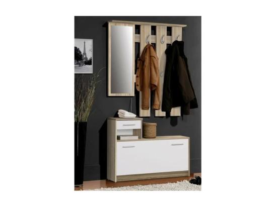 vente unique PEILI Vestiaire d'entrée avec miroir scandinave chêne et blanc - 97 cm