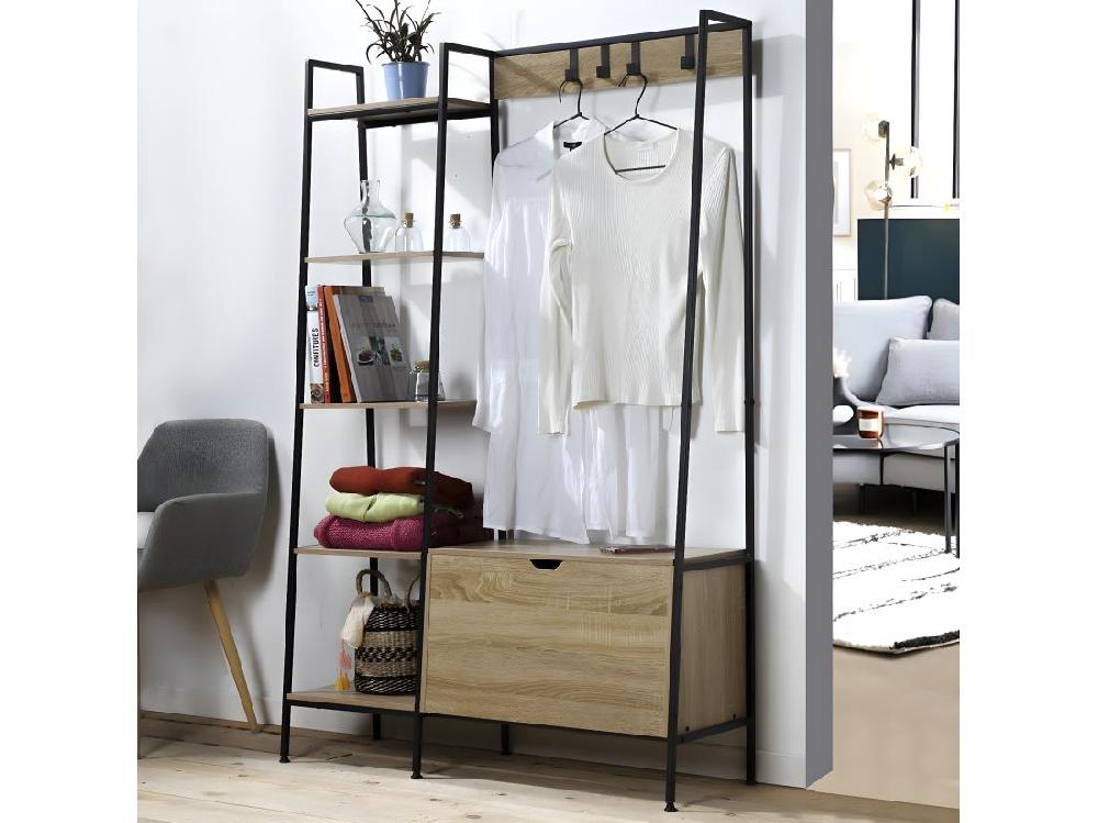 Vente Unique Penderie 5 Étagères Avec Coffre à Chaussures Et Patères - LEXIE