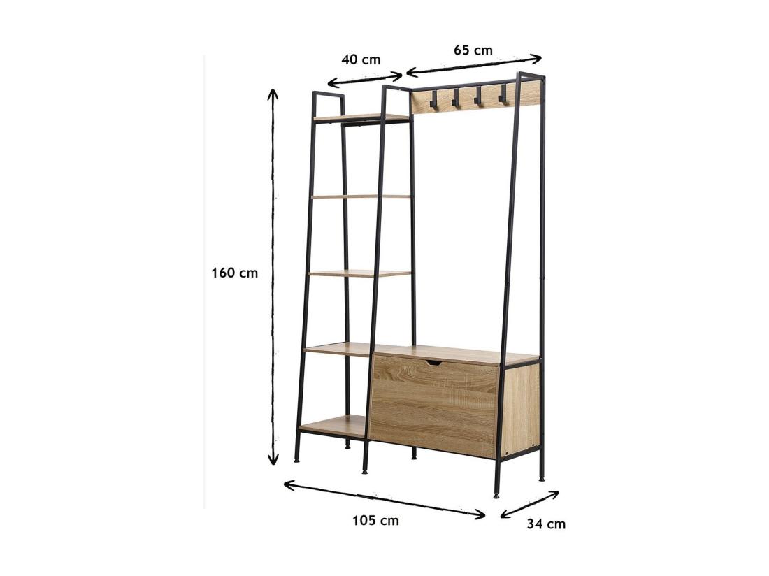 vente unique Penderie 5 Étagères avec coffre à chaussures et patères - LEXIE