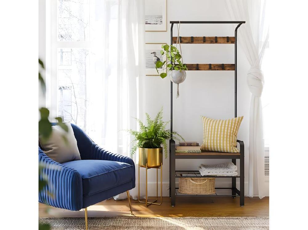 Vente Unique Penderie D'entrée 9 Crochets Avec Banc à Chaussures - L72 Cm