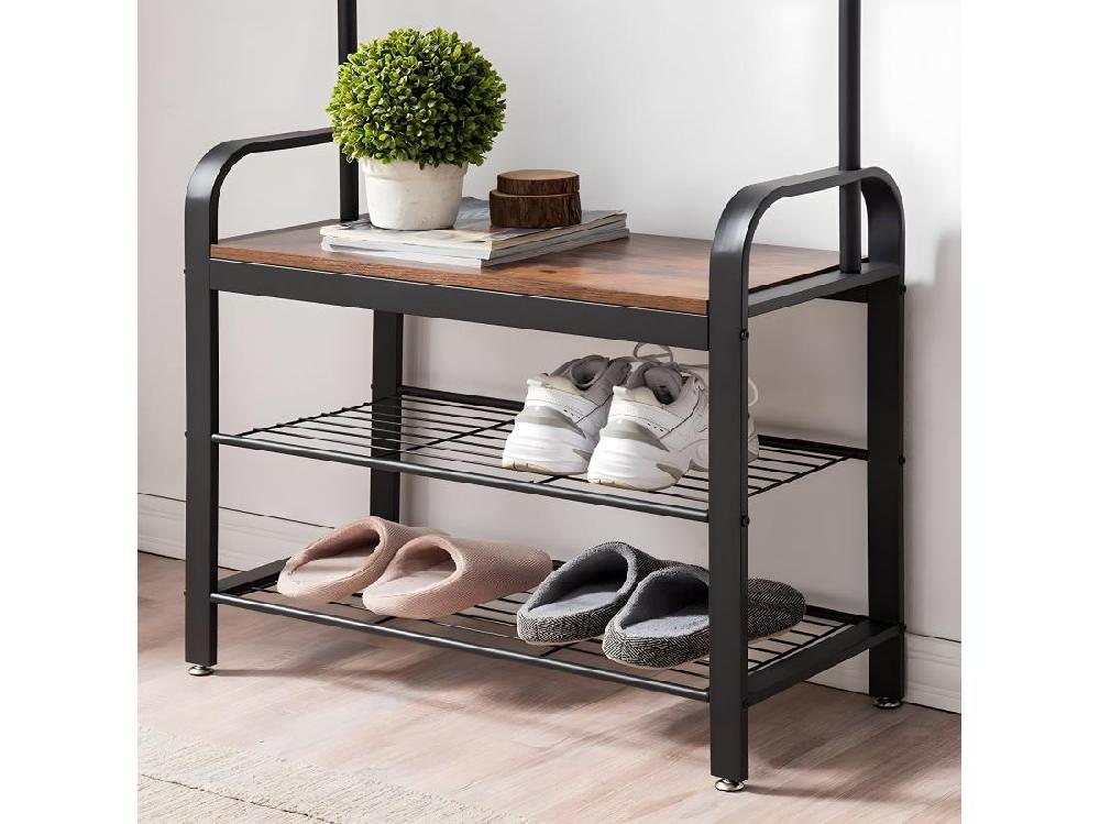 Vente Unique Penderie D'entrée 9 Crochets Avec Banc à Chaussures - L72 Cm