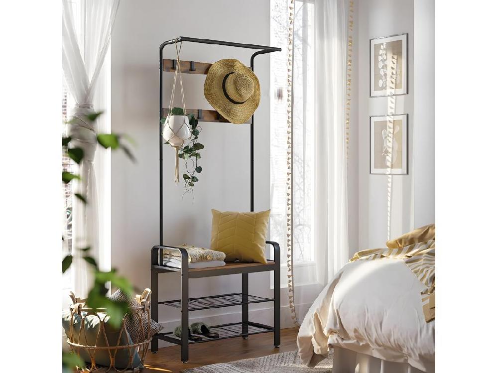 Vente Unique Penderie D'entrée 9 Crochets Avec Banc à Chaussures - L72 Cm