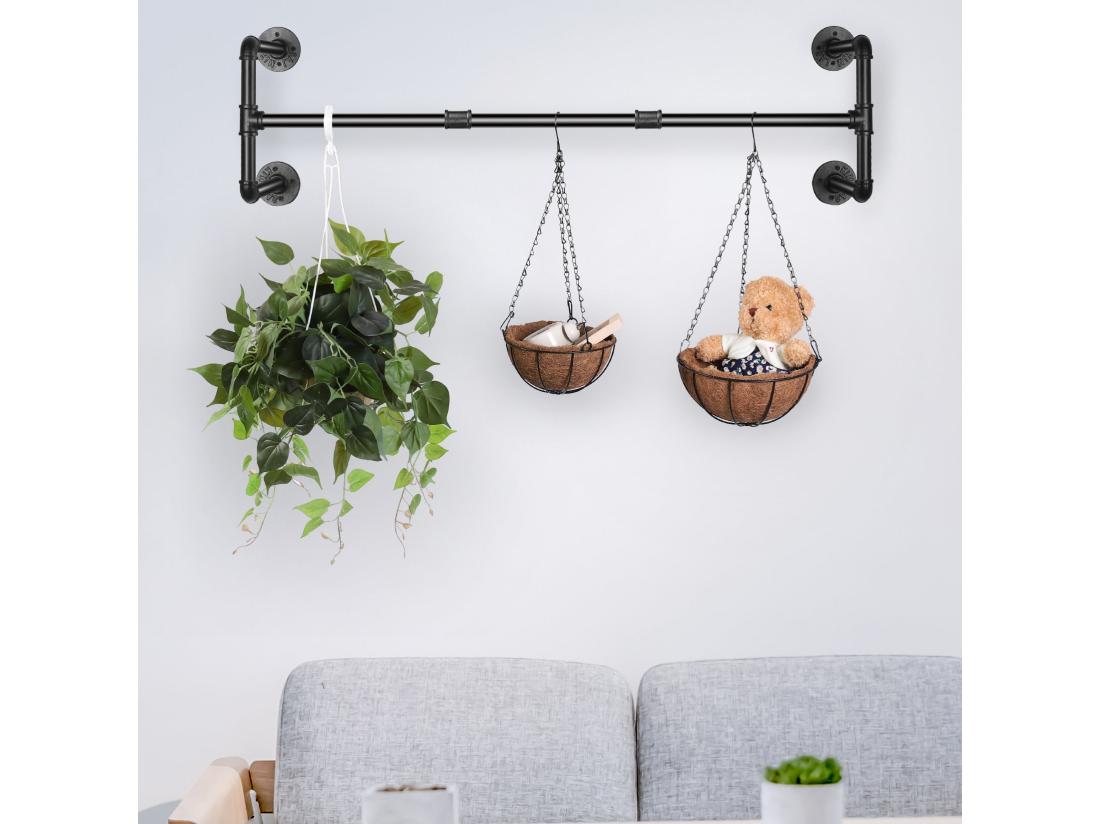 Vente Unique Penderie Murale Vêtement Boutique Portant à Vêtement Mural Solide Porte Manteau Industriel Tringle Vêtement Design 100x31x2.5cm
