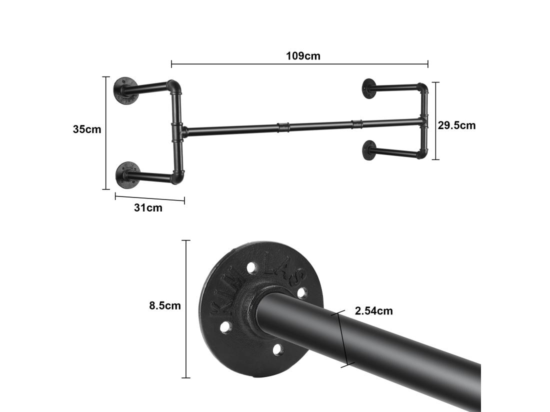 vente unique Penderie murale vêtement boutique portant à vêtement mural solide porte manteau industriel tringle vêtement design 100x31x2.5cm
