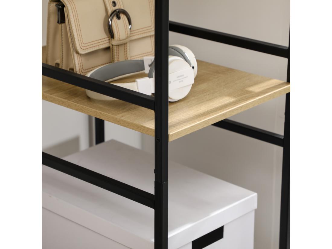 Vente Unique Penderie Portant à Vêtements Style Industriel En Métal Avec Tringle Et 4 étagères - Dim. 100L X 46L X 170 5H Cm - Métal Aspect Chêne Clair