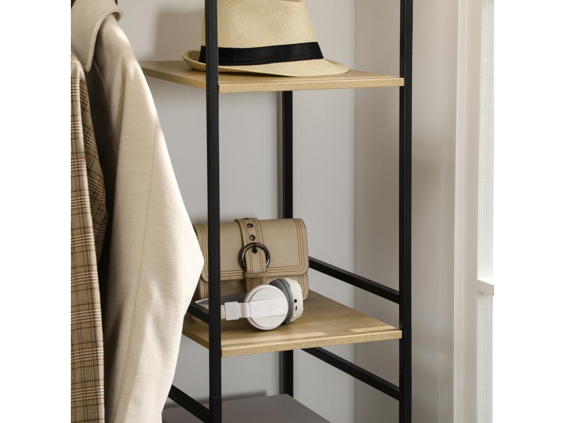 Vente Unique Penderie Portant à Vêtements Style Industriel En Métal Avec Tringle Et 4 étagères - Dim. 100L X 46L X 170 5H Cm - Métal Aspect Chêne Clair