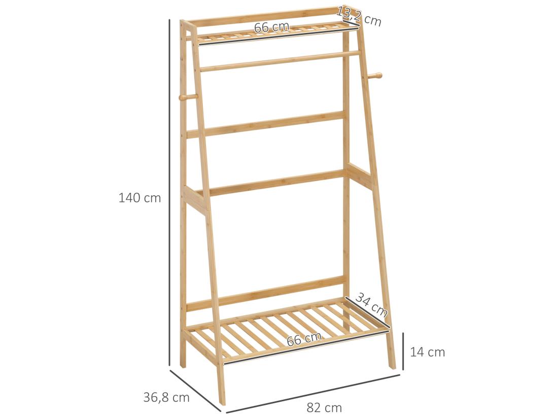Vente Unique Penderie Porte-manteaux - 2 étagères Espace Penderie 2 Patères - Dim. 82L X 36l X 140H Cm - Bois Bambou