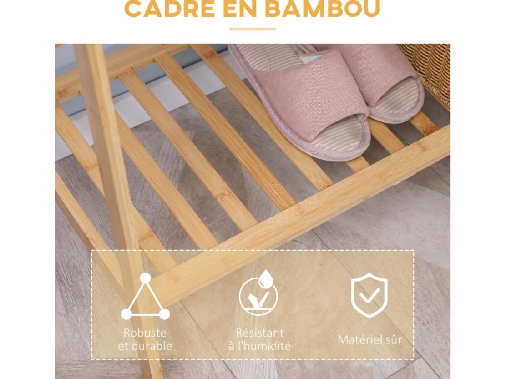 Vente Unique Penderie Porte-manteaux - 2 étagères Espace Penderie 2 Patères - Dim. 82L X 36l X 140H Cm - Bois Bambou