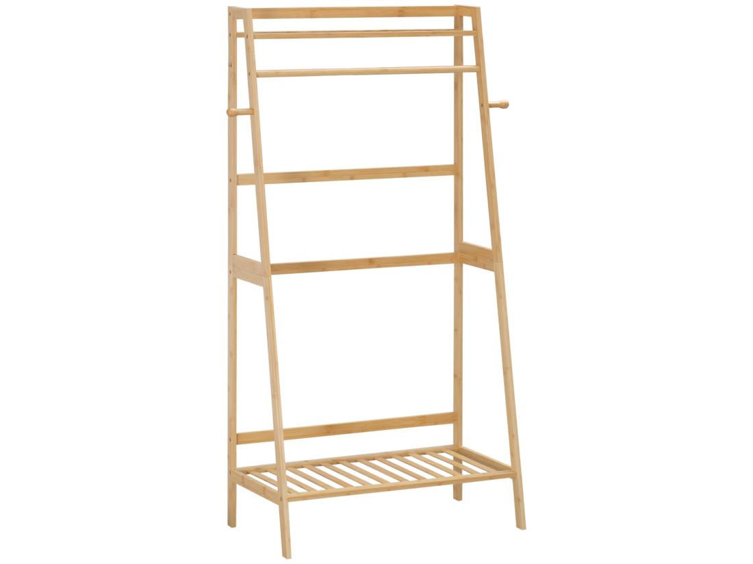 vente unique Penderie porte-manteaux - 2 étagères espace penderie 2 patères - dim. 82L x 36l x 140H cm - bois bambou