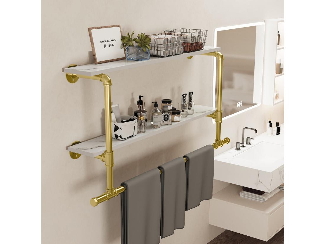 vente unique Penderie vêtement avec étagères portant vêtement mural tringle à vêtement suspendue porte manteau design 116x20.5x64.5cm