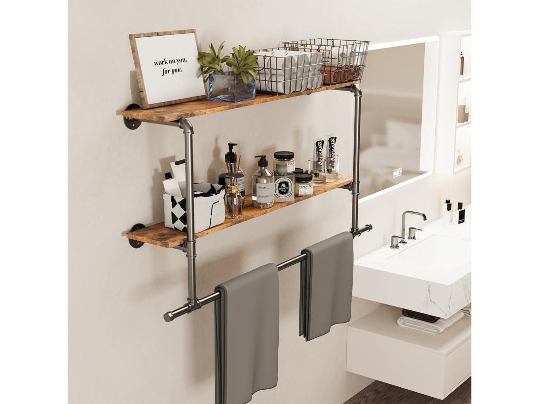 Vente Unique Penderie Vêtement Mural Avec étagères Portant Vêtement Suspendue Tringle à Vêtement Design Porte Manteau 116x20.5x64.5cm