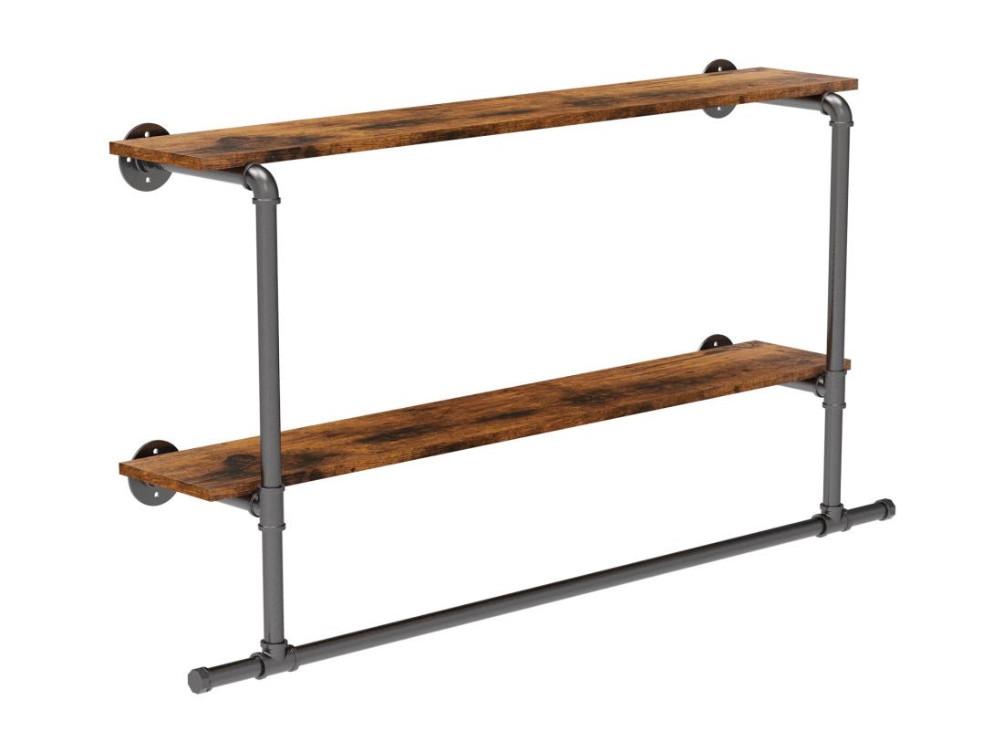 vente unique Penderie vêtement mural avec étagères portant vêtement suspendue tringle à vêtement design porte manteau 116x20.5x64.5cm