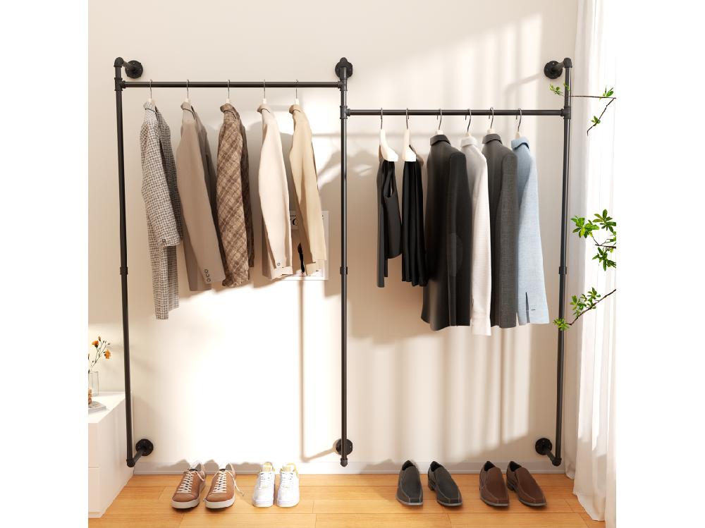 Vente Unique Penderie Vêtements Pour Dressing Mural Portant à Vêtement Industriel Suspendu Armoire Ouverte Design En Tubes 205x190cm