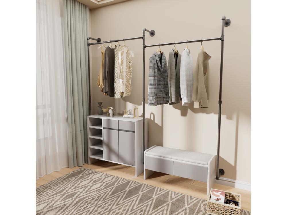 Vente Unique Penderie Vêtements Pour Dressing Mural Portant à Vêtement Industriel Suspendu Armoire Ouverte Design En Tubes 205x190cm