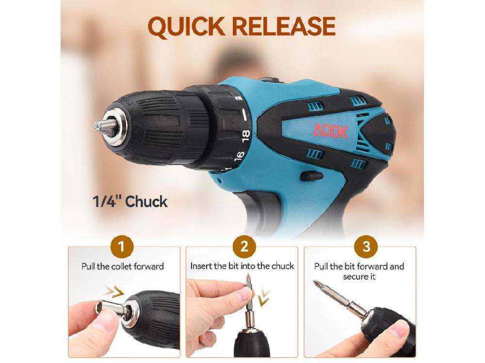 Vente Unique Perceuse Visseuse Sans Fil Avec Lumière LED- 12V - 1*1.5Ah Batteries - 30 Accessoires - Moteur Brossé - Bleu