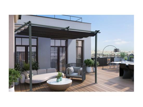 Vente Unique Pergola Adossée Avec Toit Rétractable - 3 X 3 M - Gris Anthracite