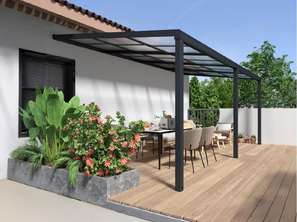 vente unique Pergola adossée en aluminium avec toit coulissant - 18 m² - anthracite - IZEDA