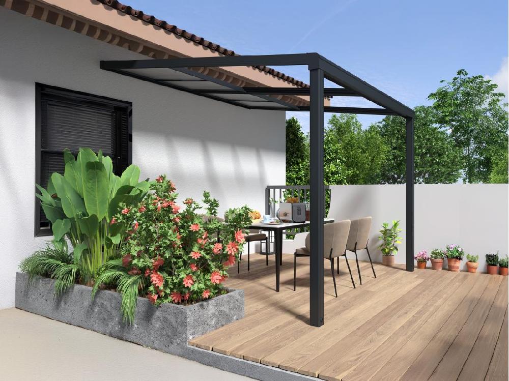 vente unique Pergola adossée en aluminium avec toit coulissant - 9 m² - anthracite - IZEDA