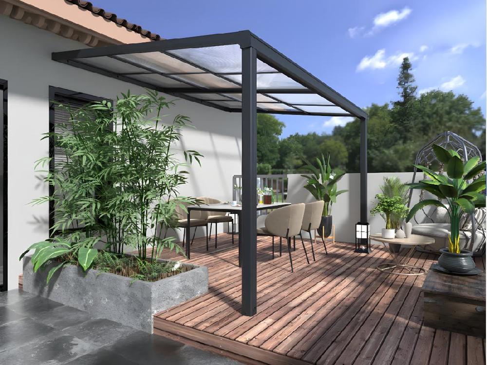 vente unique Pergola adossée en aluminium avec toit coulissant - 12m² - anthracite - IZEDA