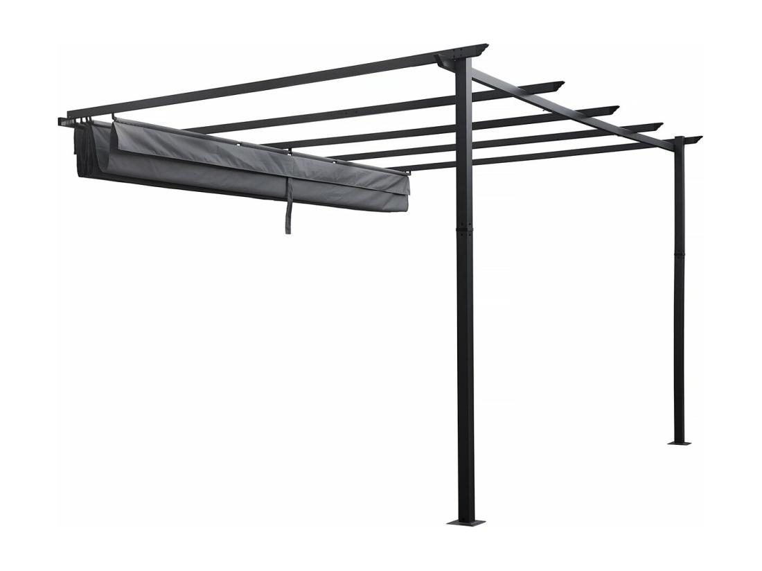 Vente Unique Pergola Adossée En Aluminium Avec Toit Rétractable- 3 X 4 M - Gris