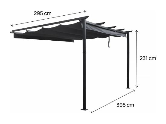 Vente Unique Pergola Adossée En Aluminium Avec Toit Rétractable- 3 X 4 M - Gris