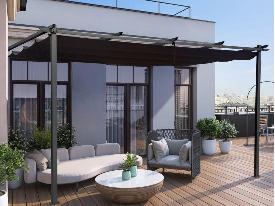 vente unique Pergola adossée en aluminium avec toit rétractable- 3 x 4 m - Gris