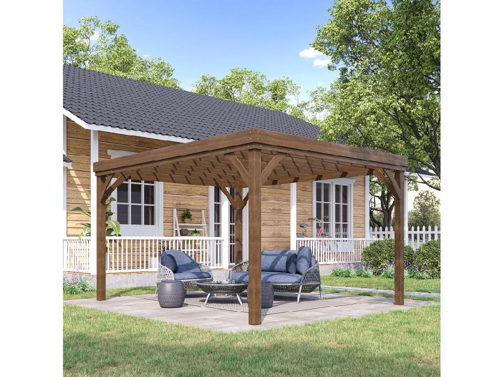 Vente Unique Pergola Autoportante Style Rustique Chic - Toit Terrasse à Décorer - Dim. 3 65L X 3l X 2 15H M - Bois Sapin Pré-huilé