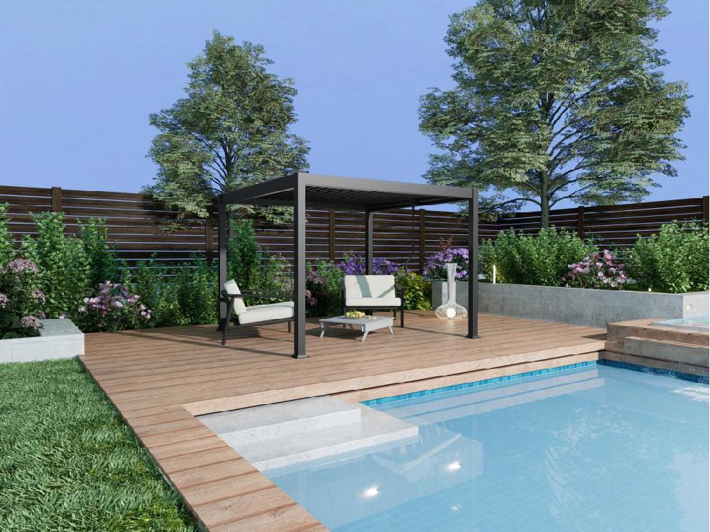 vente unique Pergola bioclimatique autoportante en aluminium avec lames orientables - 9 m² - anthracite - AMALFI