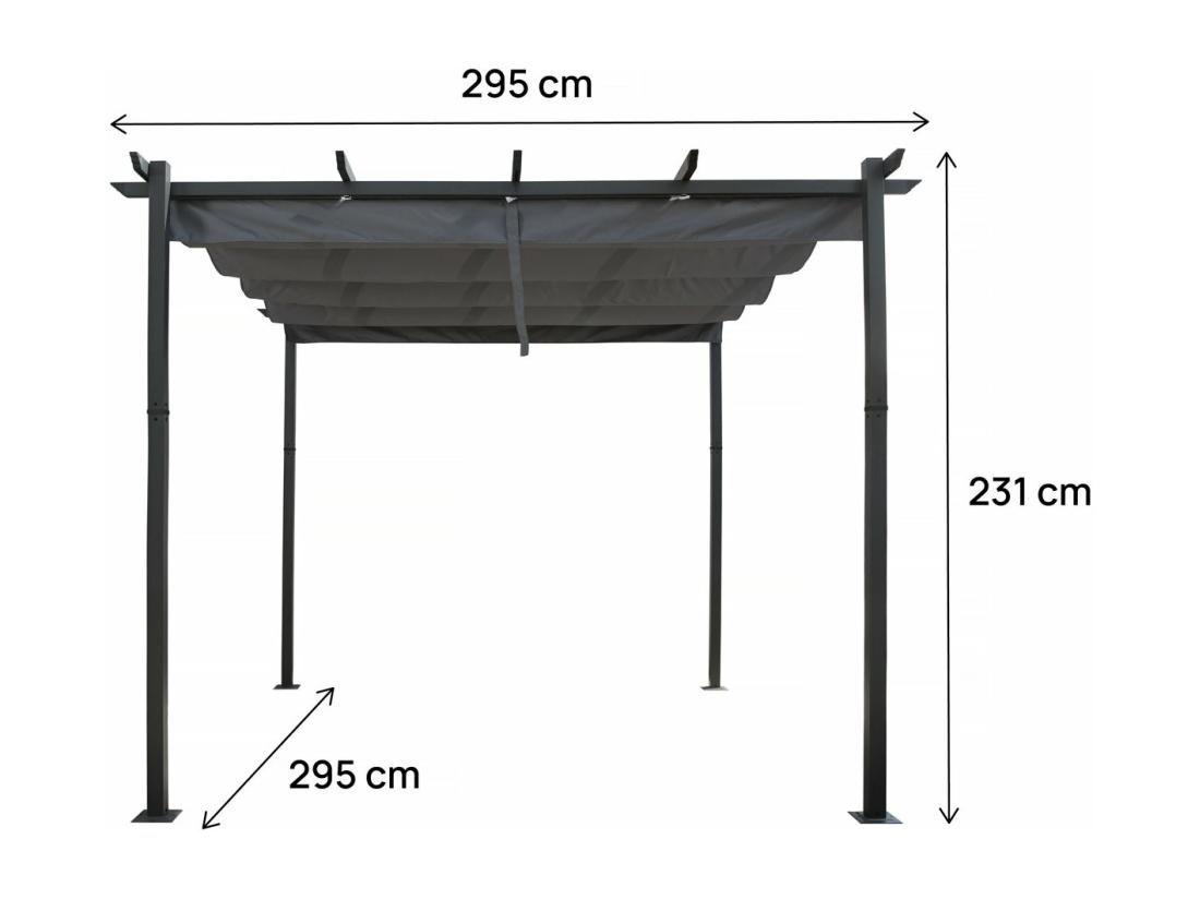 Vente Unique Pergola En Aluminium Avec Toit Rétractable - 3 X 3 M - Gris