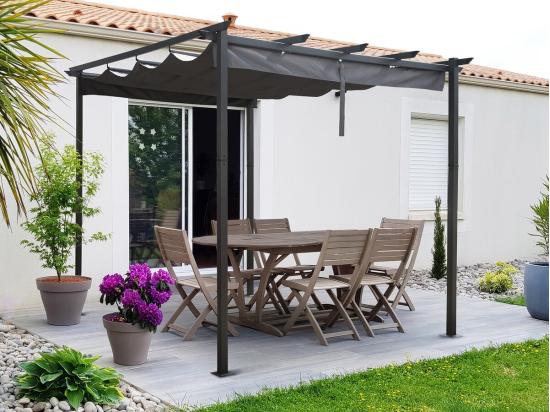 vente unique Pergola en aluminium avec toit rétractable - 3 x 3 m - Gris