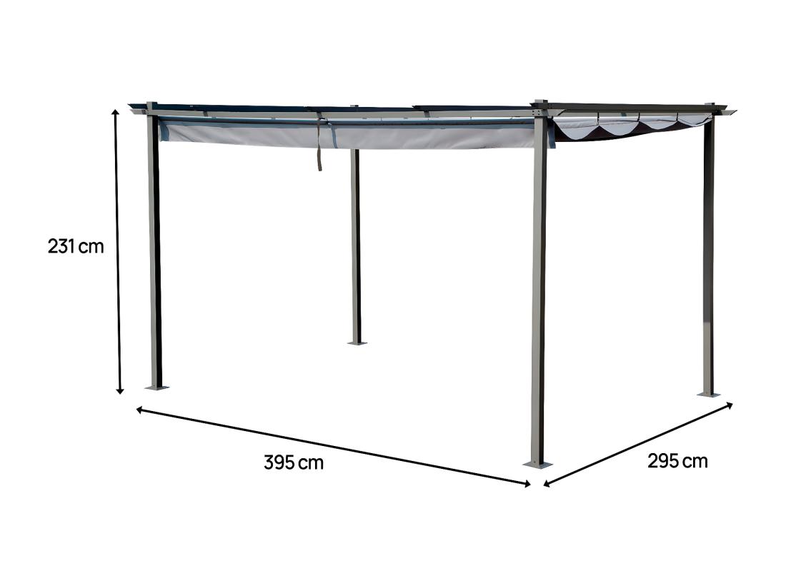 Vente Unique Pergola En Métal Avec Toit Rétractable - 3 X 4 M - Gris Anthracite
