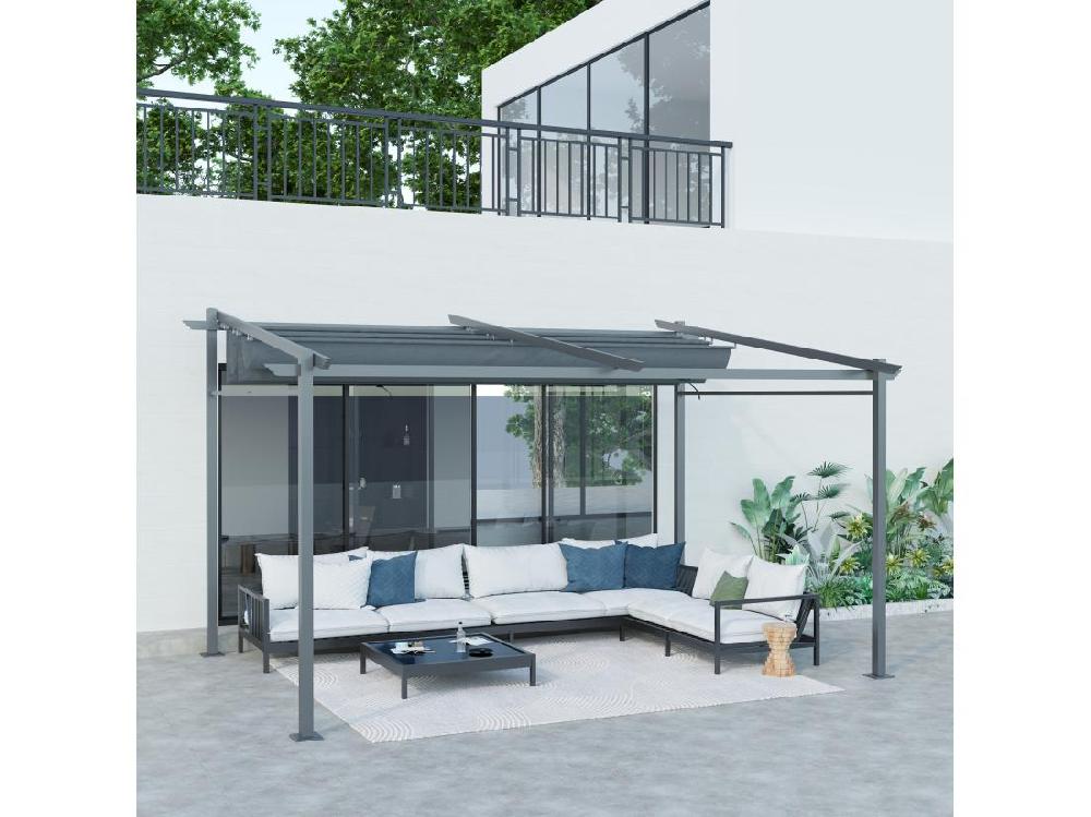Vente Unique Pergola Rétractable 3 97L X 2 95l X 2 3H M Structure Alu. Acier époxy Polyester Gris