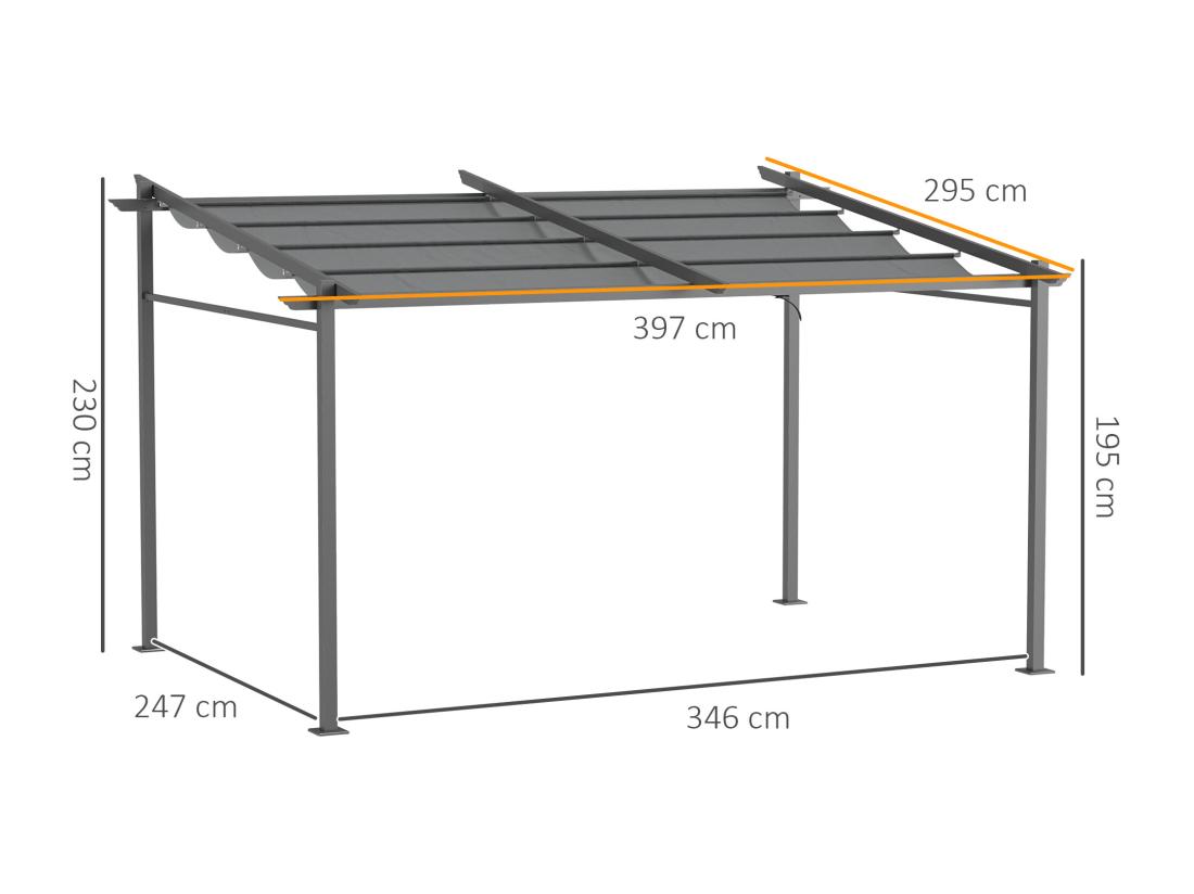 vente unique Pergola rétractable 3 97L x 2 95l x 2 3H m structure alu. acier époxy polyester gris