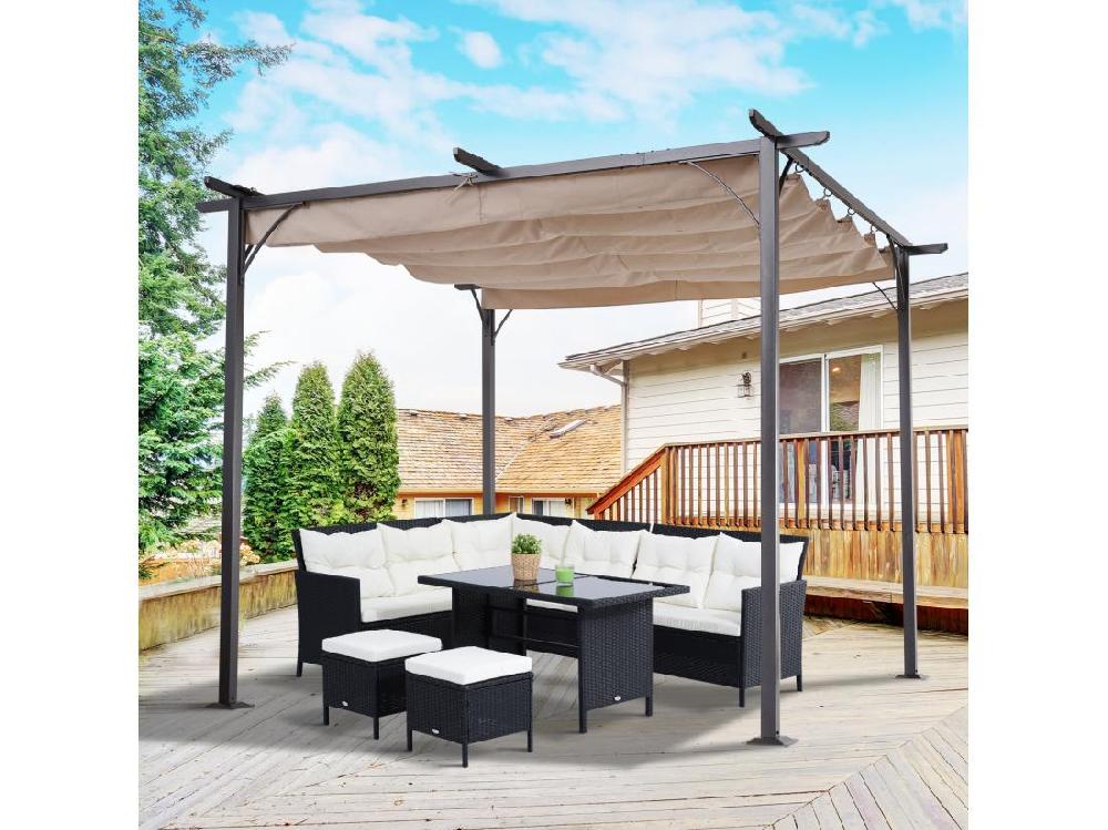 Vente Unique Pergola Rétractable 3L X 3l X 2 30H M Structure Métal époxy Anticorrosion Noire + Toile Polyester Haute Densité 180 G/m² Incluse Beige