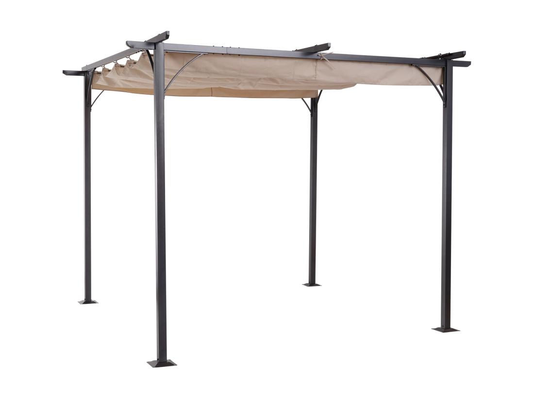 Vente Unique Pergola Rétractable 3L X 3l X 2 30H M Structure Métal époxy Anticorrosion Noire + Toile Polyester Haute Densité 180 G/m² Incluse Beige