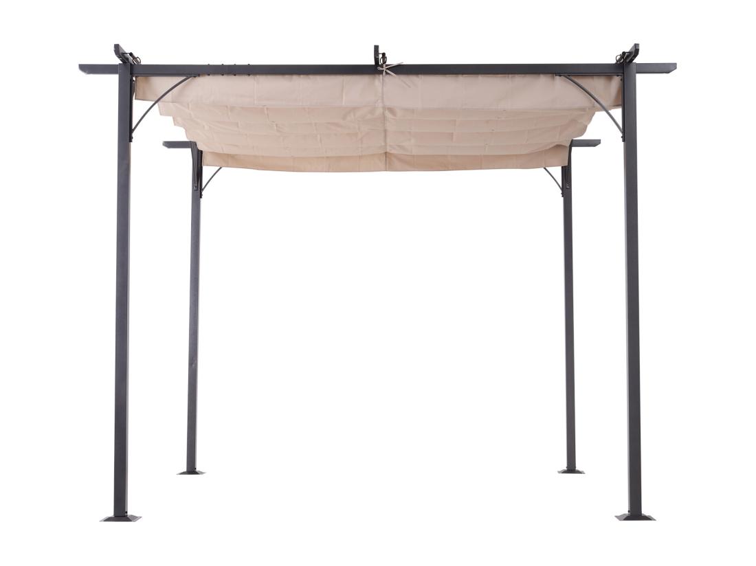 Vente Unique Pergola Rétractable 3L X 3l X 2 30H M Structure Métal époxy Anticorrosion Noire + Toile Polyester Haute Densité 180 G/m² Incluse Beige