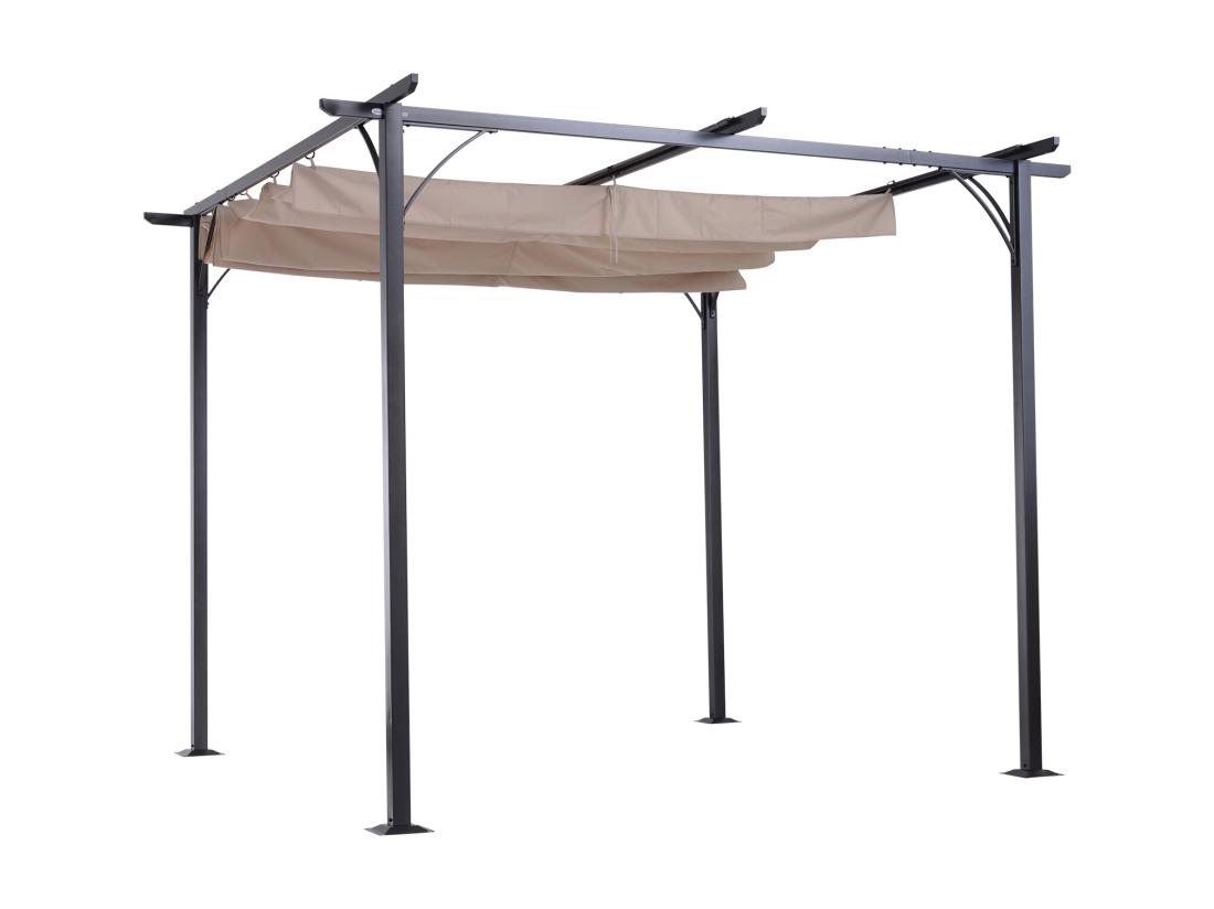 Vente Unique Pergola Rétractable 3L X 3l X 2 30H M Structure Métal époxy Anticorrosion Noire + Toile Polyester Haute Densité 180 G/m² Incluse Beige