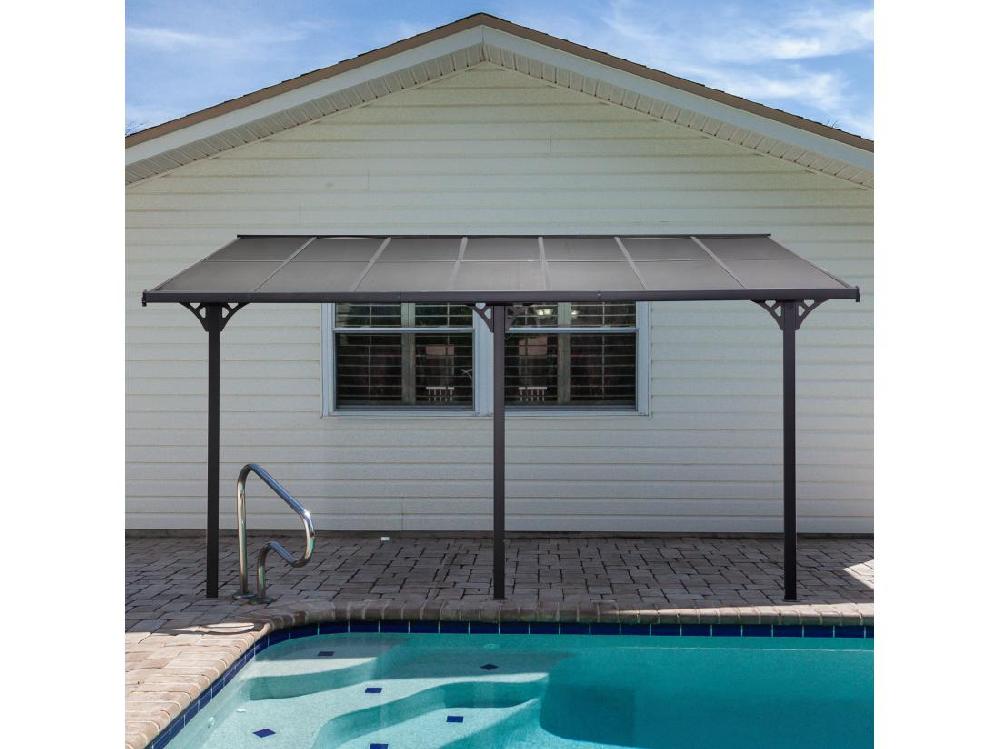Vente Unique Pergola Rigide Alu. Polycarbonate Dim. 4 35L X 3l X 2 7H M Pavillon De Jardin Adossable Gris