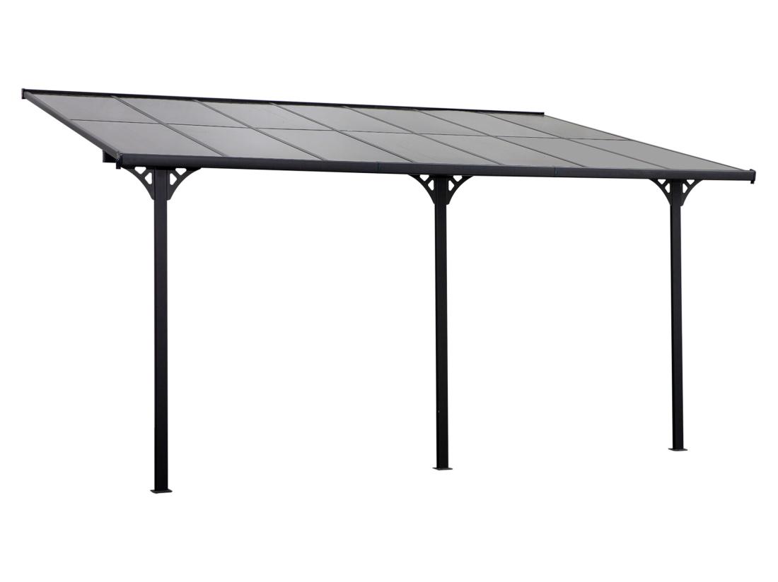 Vente Unique Pergola Rigide Alu. Polycarbonate Dim. 4 35L X 3l X 2 7H M Pavillon De Jardin Adossable Gris