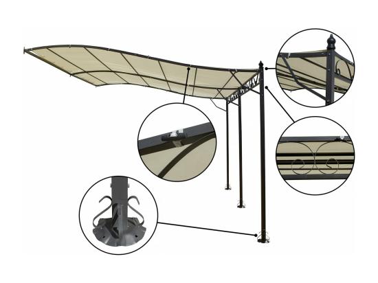 Vente Unique Pergola Tonnelle Adossée En Métal - 3 X 4 M - Beige