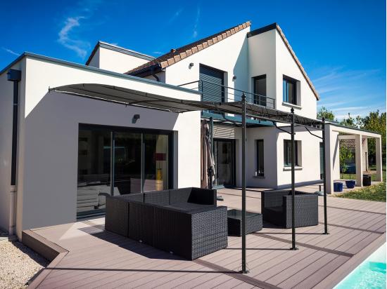 Vente Unique Pergola Tonnelle Adossée En Métal - 3 X 4 M - Gris