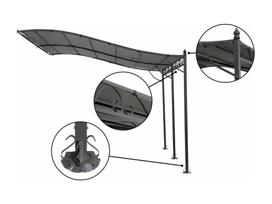 Vente Unique Pergola Tonnelle Adossée En Métal - 3 X 4 M - Gris