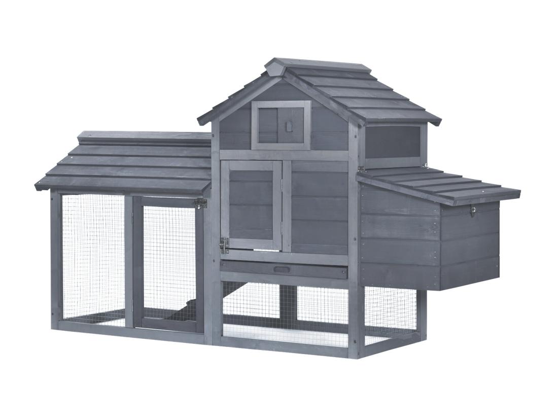 vente unique Petit poulailler cottage cage à poules sur pied dim. 151L x 54l x 87H cm multi-équipement bois massif de pin gris