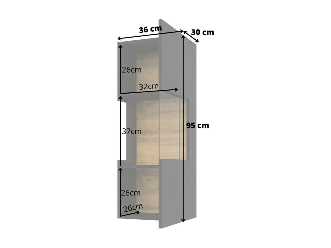 Vente Unique Petite Vitrine Suspendue 1 Porte Partiellement Vitrée Collection EVA. Couleur Noir Et Chêne